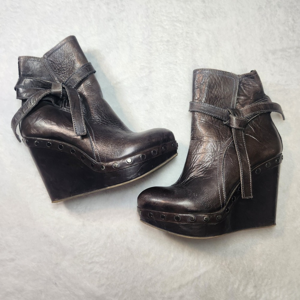Mark Nason Y2k Rock Lives Leather Studded Wedge Platform Ankle Boot 8 Italy Moto